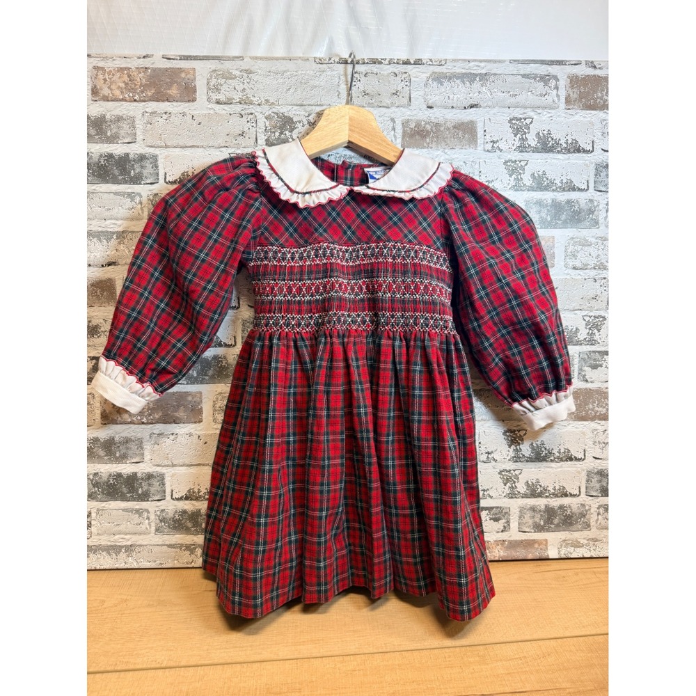 Carriage Boutiques Smocked Dress Toddler 3T Red Plaid Holiday Tartan Vintage